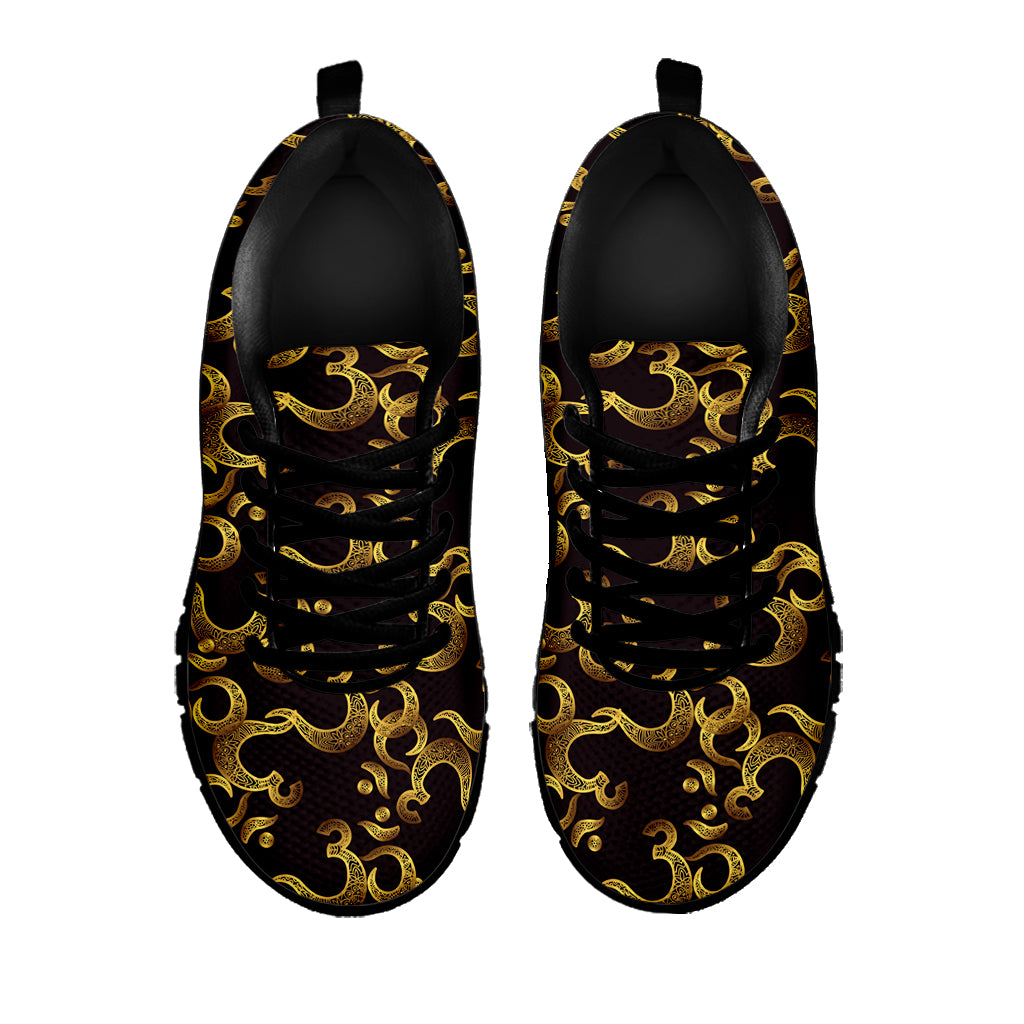 Gold Om Symbol Pattern Print Black Sneakers