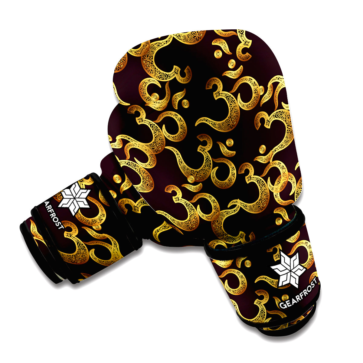 Gold Om Symbol Pattern Print Boxing Gloves