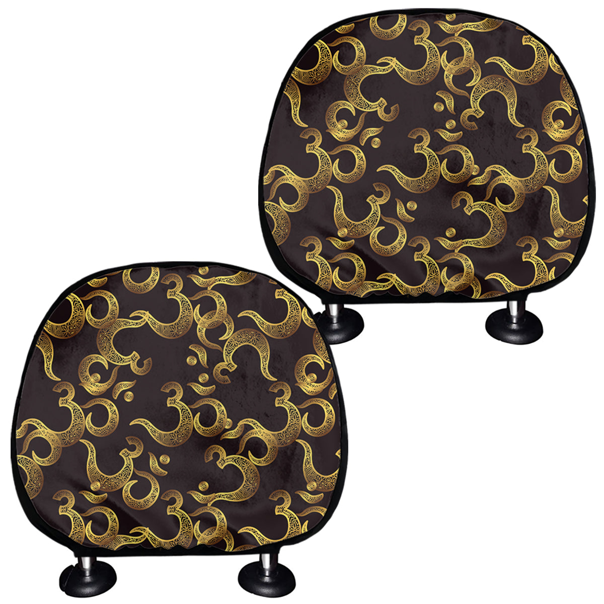 Gold Om Symbol Pattern Print Car Headrest Covers