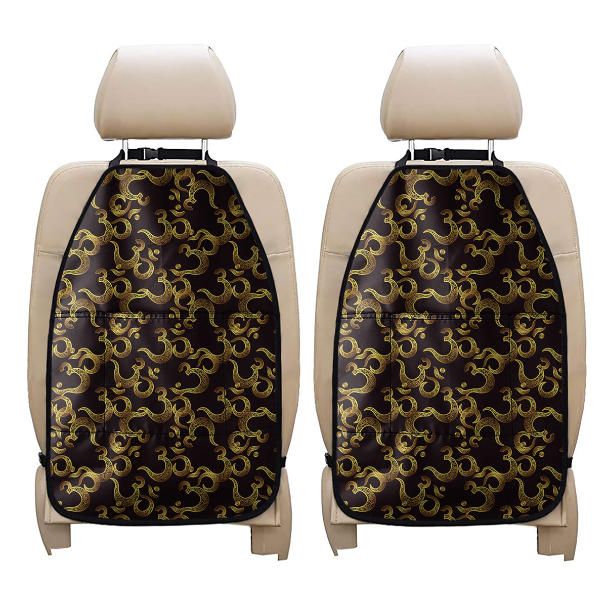 Gold Om Symbol Pattern Print Car Seat Organizers