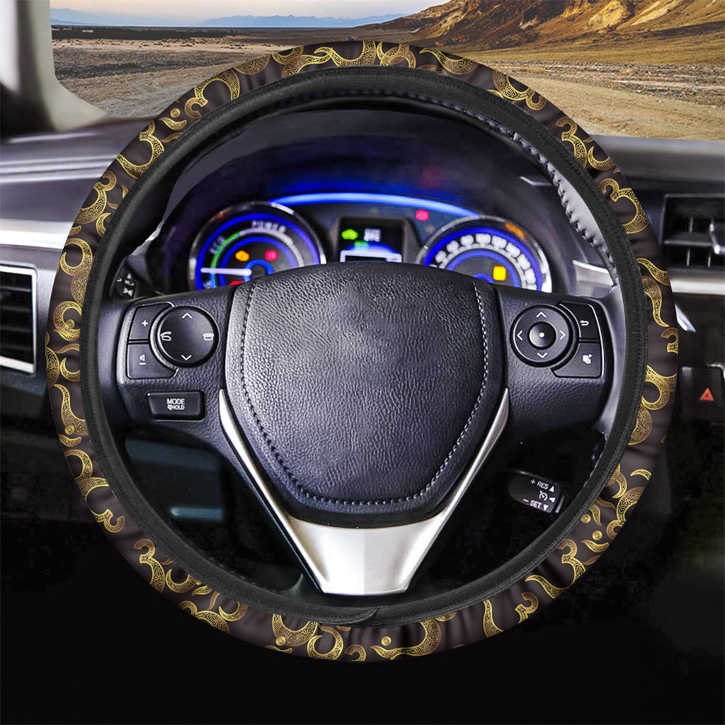 Gold Om Symbol Pattern Print Car Steering Wheel Cover