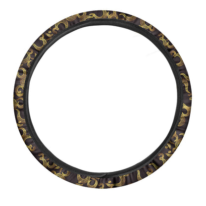 Gold Om Symbol Pattern Print Car Steering Wheel Cover