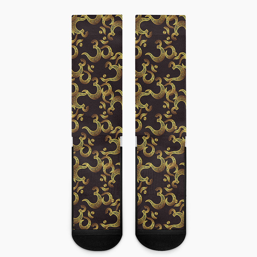 Gold Om Symbol Pattern Print Crew Socks