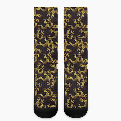 Gold Om Symbol Pattern Print Crew Socks