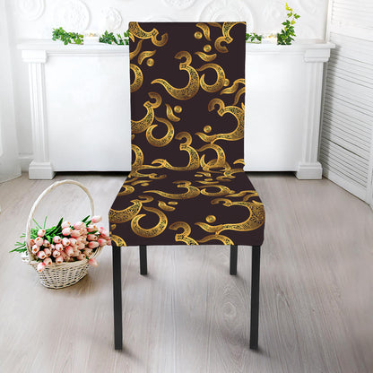 Gold Om Symbol Pattern Print Dining Chair Slipcover