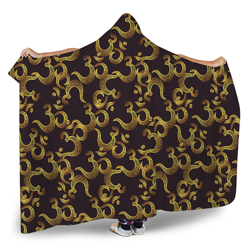 Gold Om Symbol Pattern Print Hooded Blanket