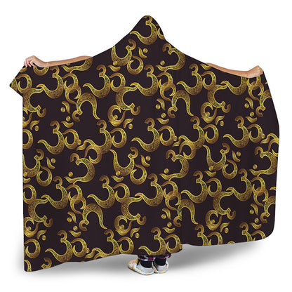 Gold Om Symbol Pattern Print Hooded Blanket