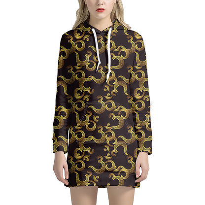 Gold Om Symbol Pattern Print Hoodie Dress