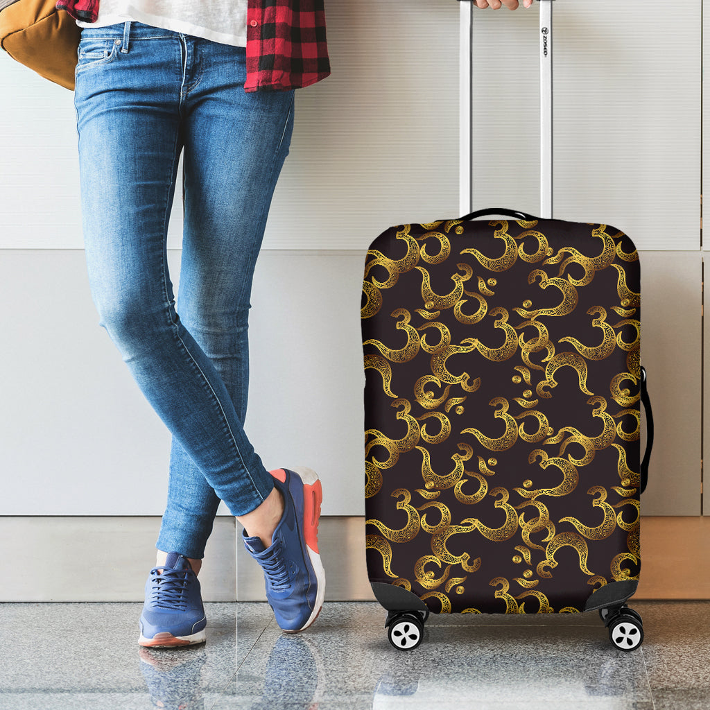 Gold Om Symbol Pattern Print Luggage Cover