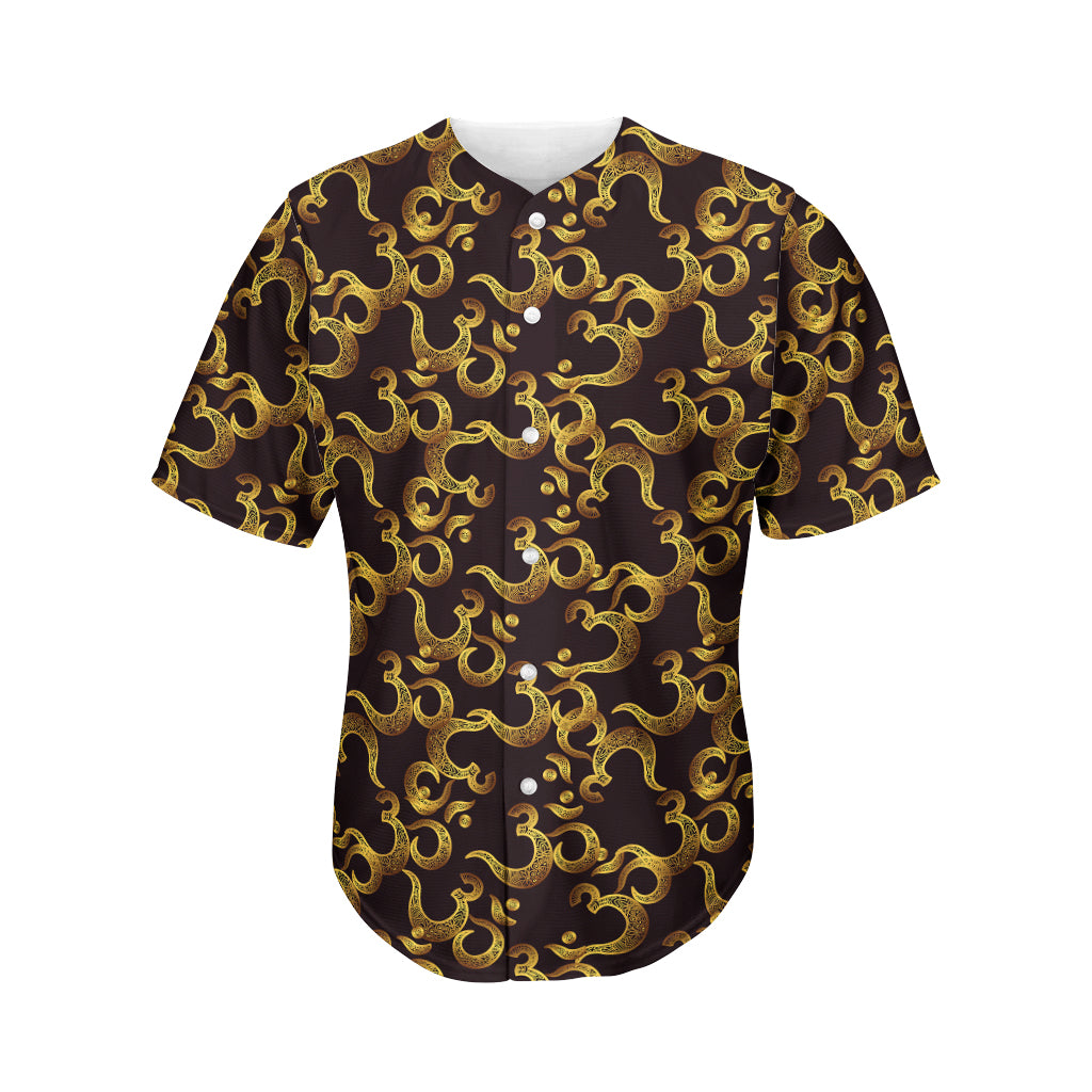 Gold Om Symbol Pattern Print Men's Baseball Jersey