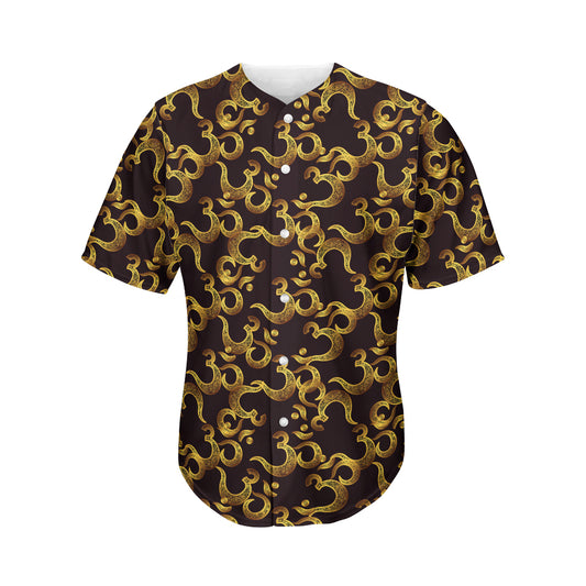 Gold Om Symbol Pattern Print Men's Baseball Jersey