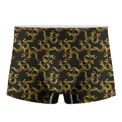 Gold Om Symbol Pattern Print Men's Boxer Briefs