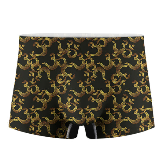 Gold Om Symbol Pattern Print Men's Boxer Briefs