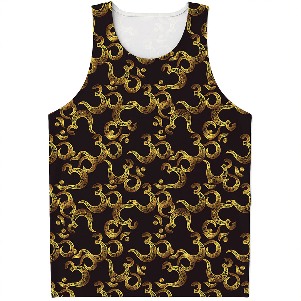 Gold Om Symbol Pattern Print Men's Tank Top