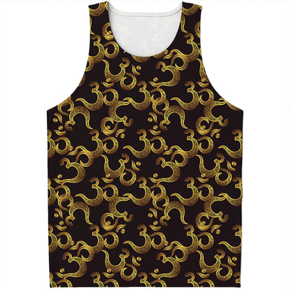 Gold Om Symbol Pattern Print Men's Tank Top
