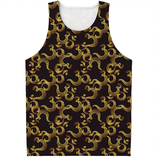 Gold Om Symbol Pattern Print Men's Tank Top