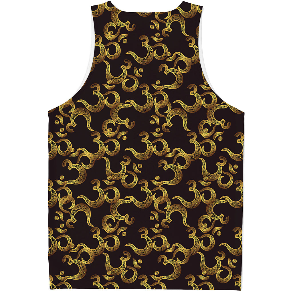 Gold Om Symbol Pattern Print Men's Tank Top