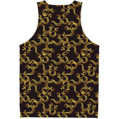 Gold Om Symbol Pattern Print Men's Tank Top