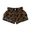 Gold Om Symbol Pattern Print Muay Thai Boxing Shorts
