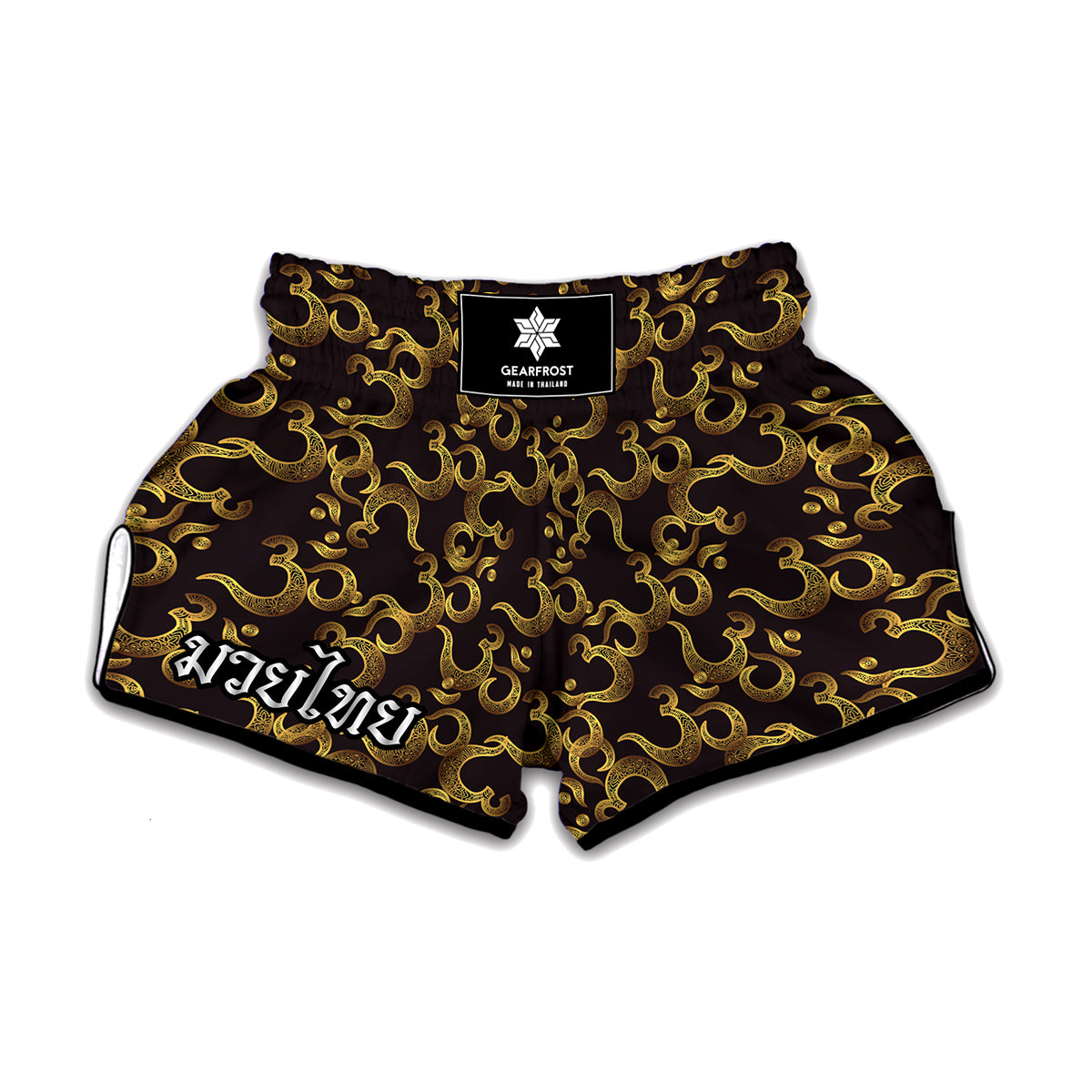 Gold Om Symbol Pattern Print Muay Thai Boxing Shorts