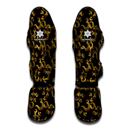Gold Om Symbol Pattern Print Muay Thai Shin Guard