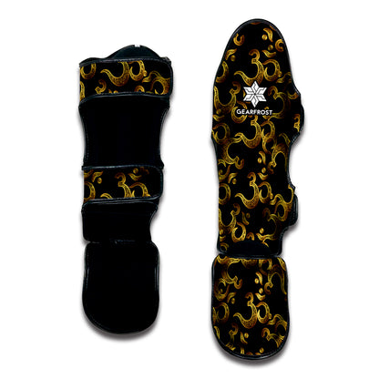 Gold Om Symbol Pattern Print Muay Thai Shin Guard