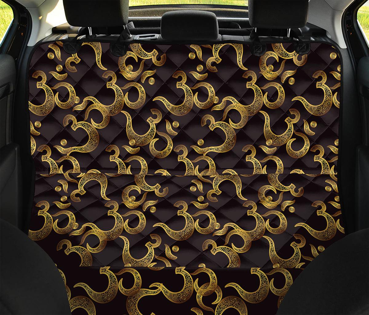 Gold Om Symbol Pattern Print Pet Car Back Seat Cover