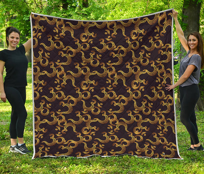 Gold Om Symbol Pattern Print Quilt
