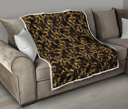 Gold Om Symbol Pattern Print Quilt