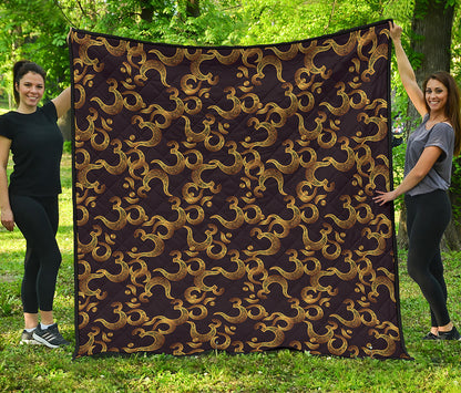 Gold Om Symbol Pattern Print Quilt