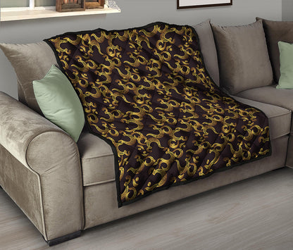 Gold Om Symbol Pattern Print Quilt