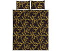 Gold Om Symbol Pattern Print Quilt Bed Set