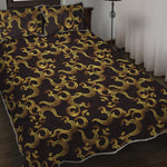 Gold Om Symbol Pattern Print Quilt Bed Set