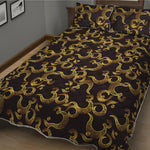 Gold Om Symbol Pattern Print Quilt Bed Set