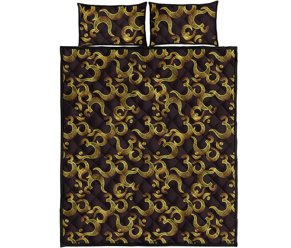Gold Om Symbol Pattern Print Quilt Bed Set