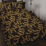 Gold Om Symbol Pattern Print Quilt Bed Set