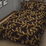 Gold Om Symbol Pattern Print Quilt Bed Set