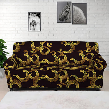 Gold Om Symbol Pattern Print Sofa Cover