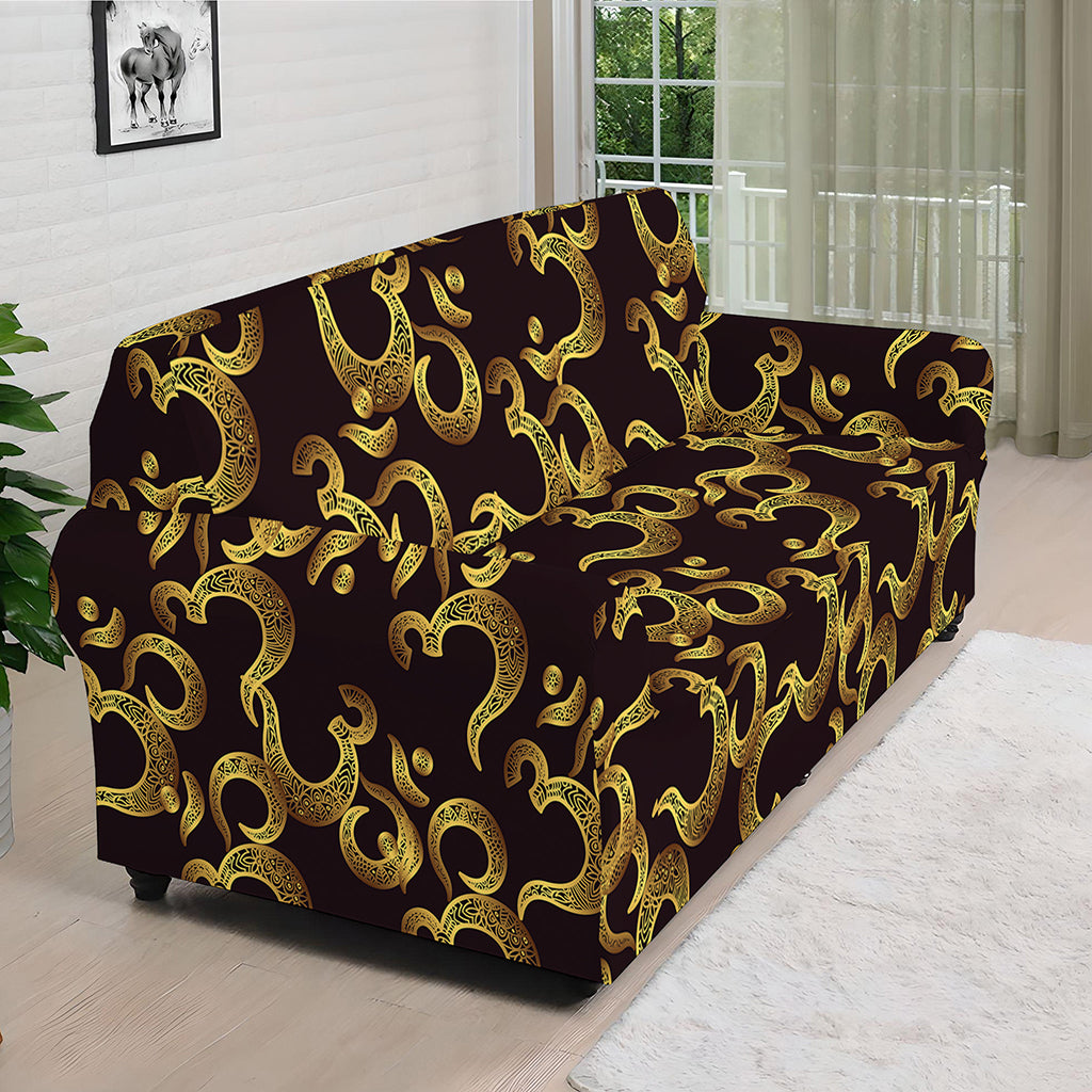 Gold Om Symbol Pattern Print Sofa Cover