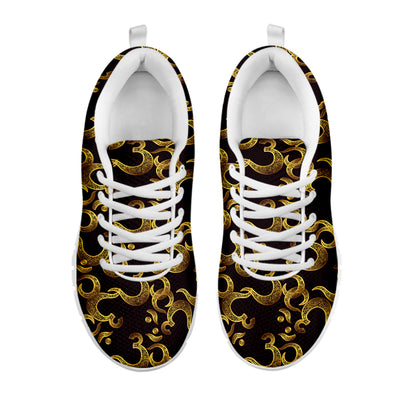 Gold Om Symbol Pattern Print White Sneakers