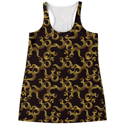 Gold Om Symbol Pattern Print Women's Racerback Tank Top