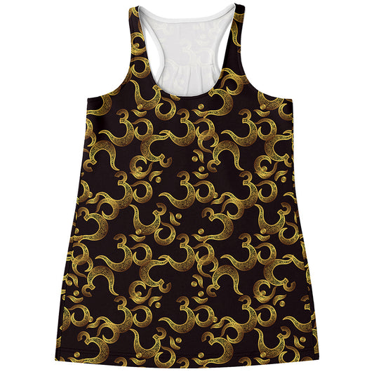 Gold Om Symbol Pattern Print Women's Racerback Tank Top