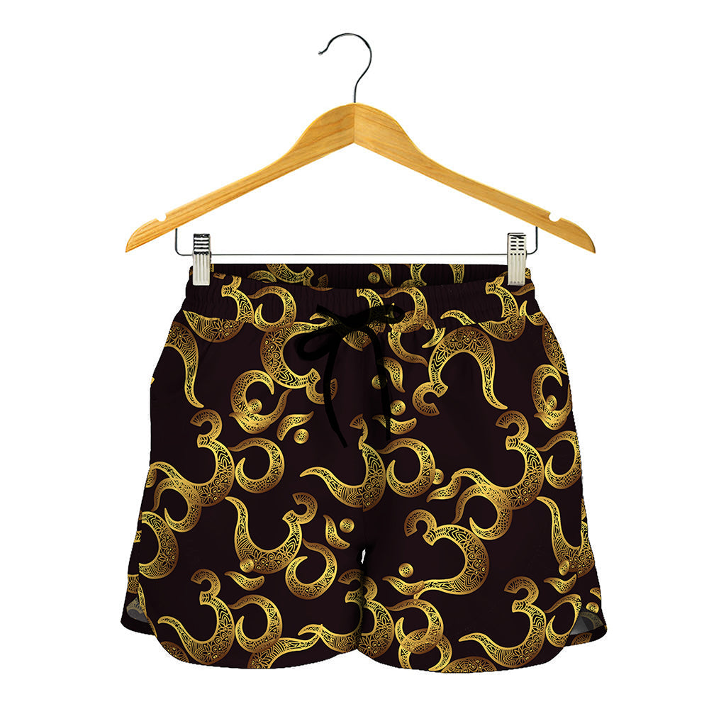 Gold Om Symbol Pattern Print Women's Shorts