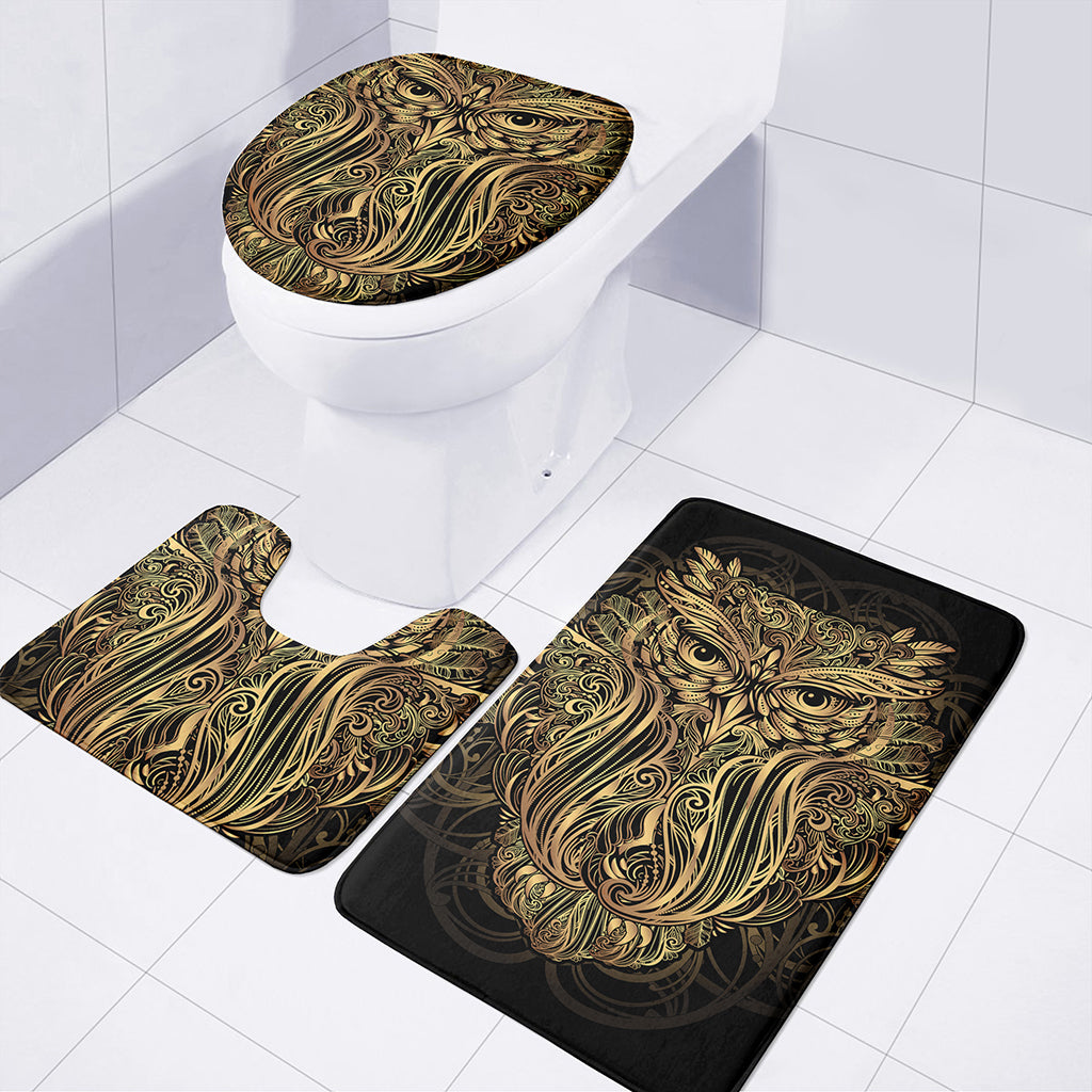 Gold Owl Spirit Print 3 Piece Bath Mat Set