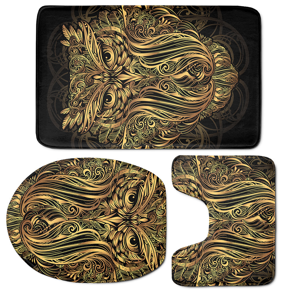 Gold Owl Spirit Print 3 Piece Bath Mat Set