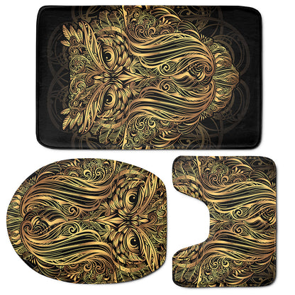 Gold Owl Spirit Print 3 Piece Bath Mat Set