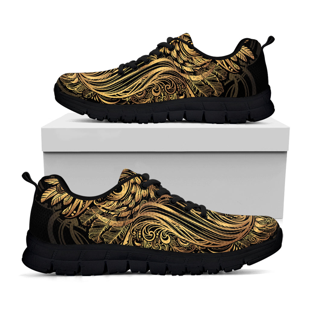 Gold Owl Spirit Print Black Sneakers