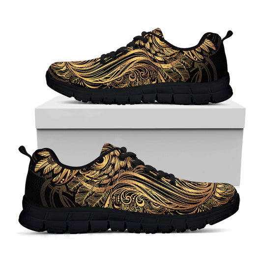 Gold Owl Spirit Print Black Sneakers