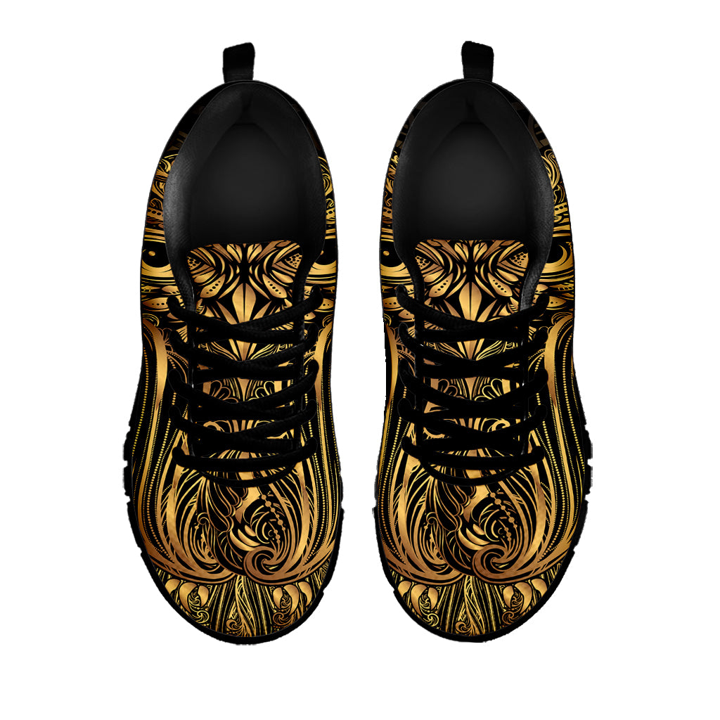 Gold Owl Spirit Print Black Sneakers