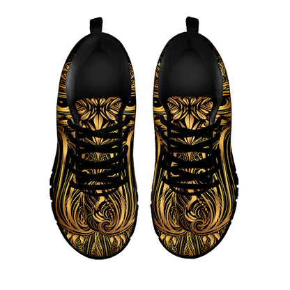 Gold Owl Spirit Print Black Sneakers